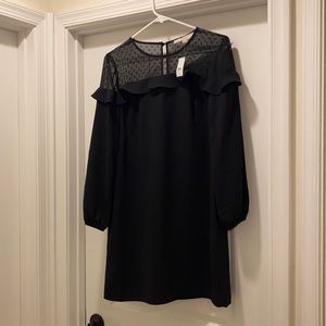 NWT Loft Black Ruffle & Polka Dot Dress